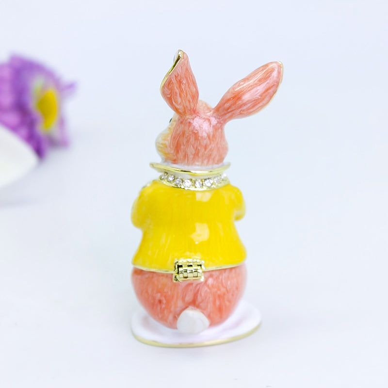 Enchanting Enamel Easter Bunny Musician Statue Jewelry Trinket Boxes - Quaint Palace