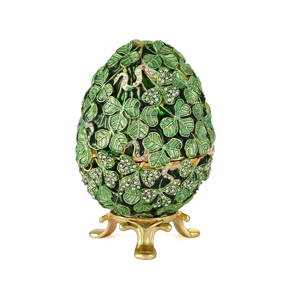 Classic Enamel Green Leaf Easter Egg Trinket Box - Quaint Palace