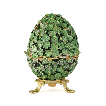 Classic Enamel Green Leaf Easter Egg Trinket Box - Quaint Palace