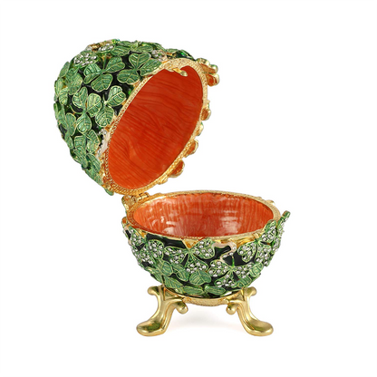 Classic Enamel Green Leaf Easter Egg Trinket Box - Quaint Palace