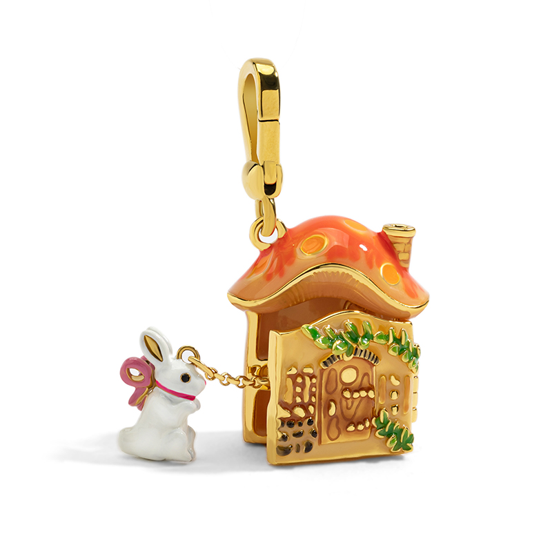 Enamel Mushroom House & Bunny Pendant - Quaint Palace