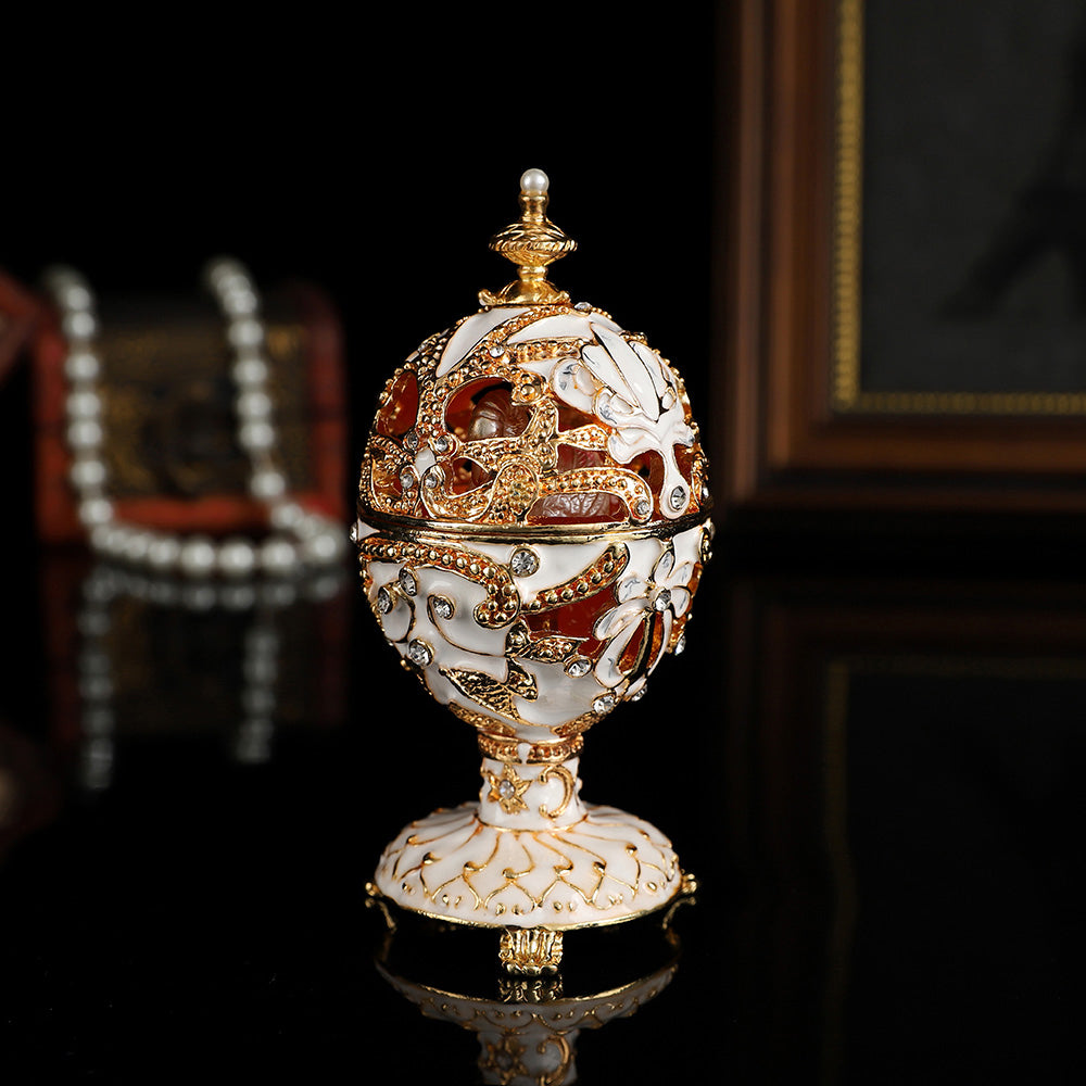 Fabergé-Style Enamel Easter Egg with Mini Swan - Quaint Palace