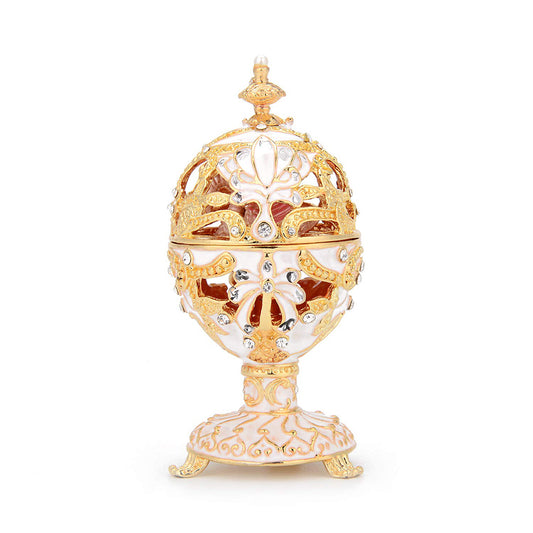 Fabergé-Style Enamel Easter Egg with Mini Swan - Quaint Palace