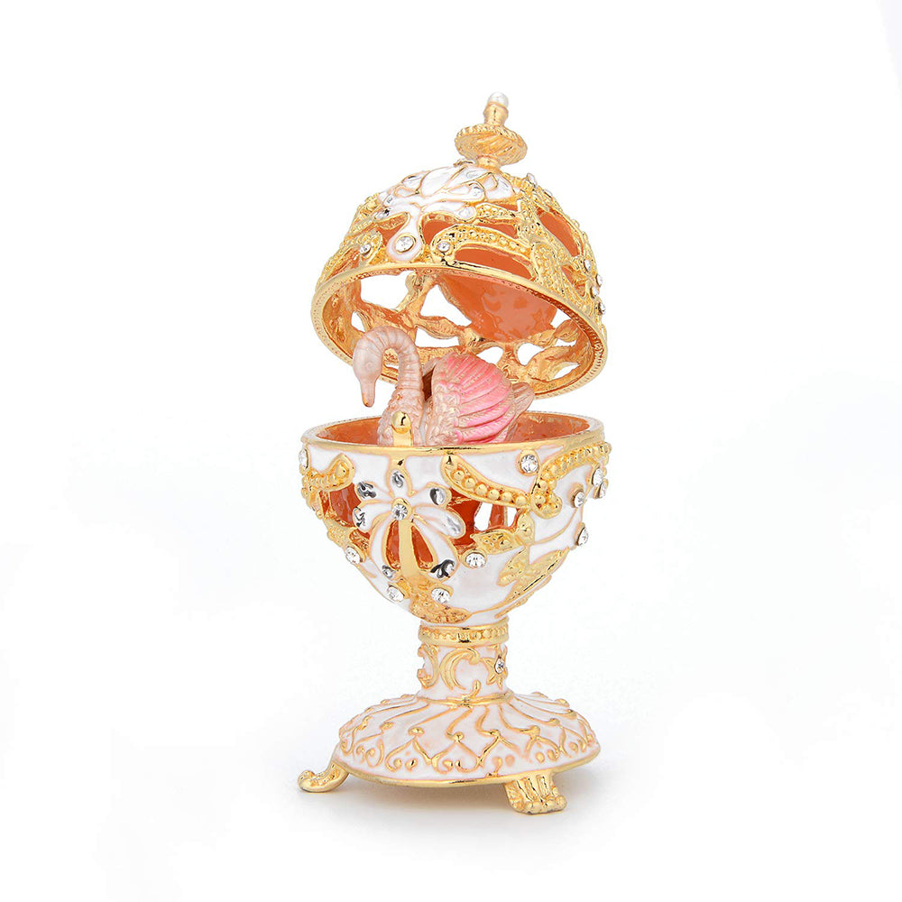 Fabergé-Style Enamel Easter Egg with Mini Swan - Quaint Palace