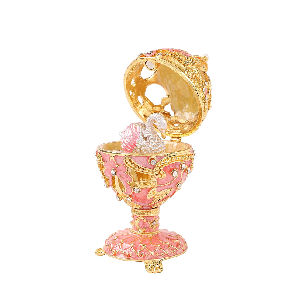 Fabergé-Style Enamel Easter Egg with Mini Swan - Quaint Palace