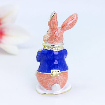 Enchanting Enamel Easter Bunny Musician Statue Jewelry Trinket Boxes - Quaint Palace